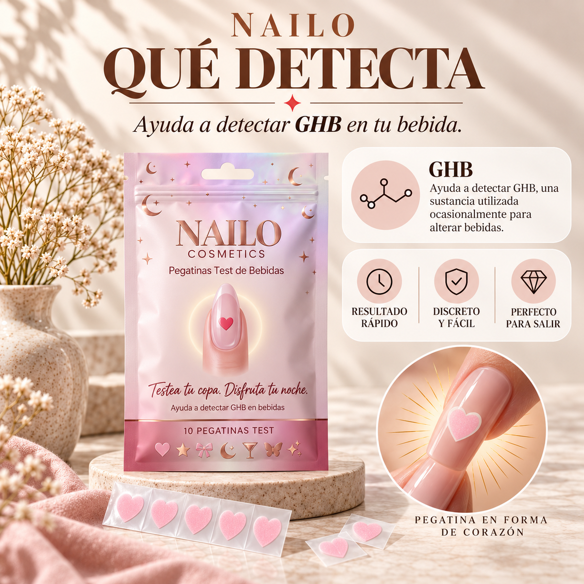 Nailo™ SafeSip — Pegatinas Detectoras para Bebidas